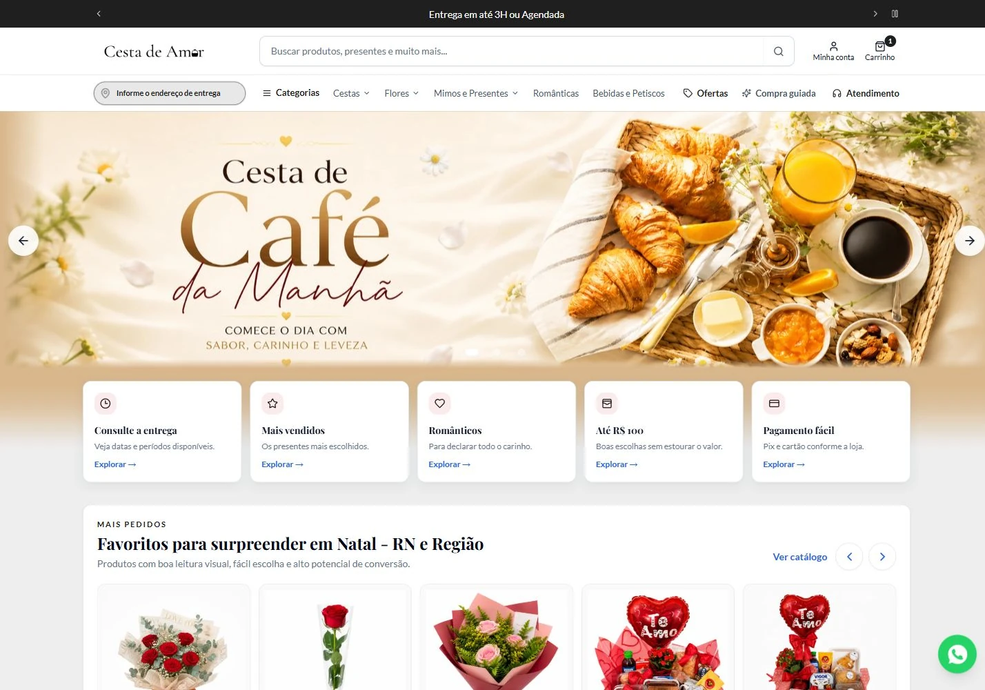 Loja online da Cesta de Amor, exemplo real de loja na HubFlower